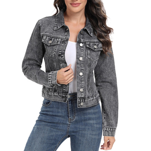 <b>denim</b> <b>jacket</b> Women's <b>Denim</b> Jean <b>Cropped</b> <b>Jacket</b> Women Casual Outwear Fall <b>Jacket</b> <b>Denim</b> Button up Coat Oversize OEM Service - Product Image 1