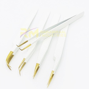 Pince à épiler pour extensions de cils RMI Shin Gold Plasma Tip et revêtement en poudre blanche, acier inoxydable, lot de 6 pinces à pointes différentes - Product Image 5