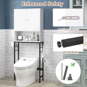 Mobiletto da Bagno Sopra il WC con 2 Ante, Ripiano Regolabile, in Legno MDF, Salvaspazio, Design Tradizionale di Lusso - Product Image 6