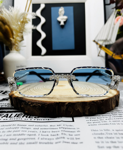 Iced Out Full Rim Rectangle Sunglasses With Moissanite Accents Unique Cut Lenses Unisex Adult Fashion Accessories Luxury <b>Eyewear</b> - Product Image 1