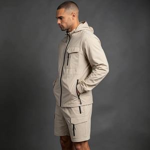 Jaffico International Men's Beige Hooded Lightweight Nylon Tracksuit Set Zipper Fly Comfortable Regular Fit Full Length Winter - Product Image 2