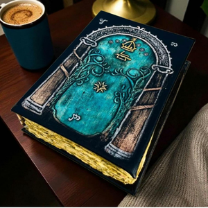 Handmade Leather Journal Fantasy Door Design Magic Inspired Grimoire Hardcover Writing Diary Art <b>Book</b> Vintage Grimoire - Product Image 3