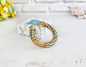 Pulsera de Ganchillo con Cuentas Beige, Pulsera de Cuerda Geométrica con Diseño de Patchwork, Plata de Ley 925, Chapado en Oro de 14K - Product Image 2