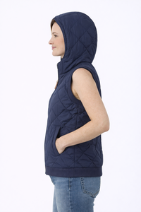 Chaleco acolchado sin mangas con capucha para mujer, color azul marino, ligero, con cremallera, para invierno, informal, para clima frío, cómodo - Product Image 3