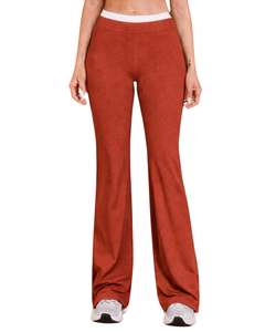 Conjunto Deportivo Personalizado para Mujer, Color Marrón Óxido y Blanco en Contraste, Bra Deportivo y Pantalones Acampanados, Cintura Alta, Elástico, para Yoga, Fitness, Gimnasio, Venta al Por Mayor OEM - Product Image 6