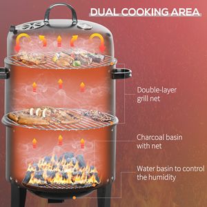 Grill Affumicatore Verticale a Carbone 3 in 1 con 2 Aree di Cottura e Termometro per Cucine Esterne, Barbecue da Campeggio - Product Image 5