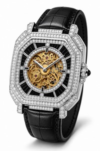 Luxury Men's Mechanical <b>Watch</b> Polygon Case Diamond Bezel <b>Black</b> Leather Strap Analog Stainless Steel - Product Image 6