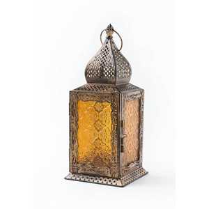 Skies Traders Vintage Black Moroccan Stainless Steel Handmade Heat Resistant <b>Hurricane</b> Candle <b>Lantern</b> Pink Stained Glass <b>Lantern</b> - Product Image 2