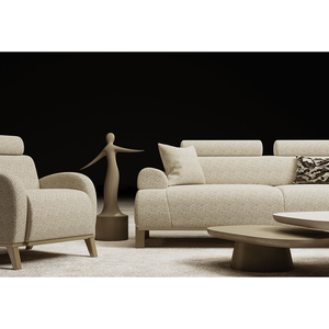 Ensemble de canapés modernes en tissu bouclé avec fauteuil et table basse gigogne, mobilier de salon au design contemporain et rembourré - Product Image 3