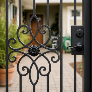 Portail piétonnier en fer forgé noir, portail décoratif à motifs roulés, portail d'entrée de jardin, portail de villa, portail de sécurité pour maison, portail de cour - Product Image 4