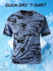 Men's Gray <b>Camouflage</b> Short Sleeve O-Neck Quick Dry <b>T</b>-<b>Shirt</b> 100% Polyester Knitted Regular Fit Sporty Style - Product Image 1