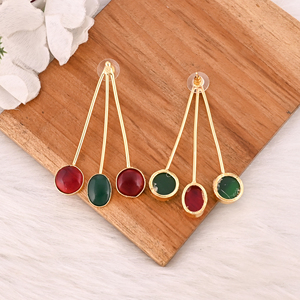 Stylish Garnet Hydro & Green Onyx Stone <b>Dangle</b> <b>Earrings</b> Handmade Brass Jewelry for Women - Product Image 5