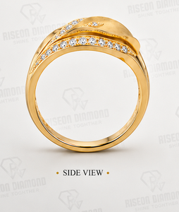 Bague de luxe en or jaune 14 carats avec feuille de diamant, sertie pavé élégante, bande organique, bijoux fins pour femme, déclaration de mode, bague personnalisée, cadeau - Product Image 6