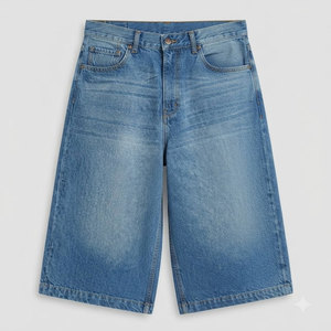 Pantalones Cortos de Mezclilla para Hombre, Estilo Vintage, Lavados, de Cintura Media, Tejido de Algodón, Corte Recto, Cinco Bolsillos, Cierre con Botones y Cremallera, para Uso Diario Informal de Verano - Product Image 1