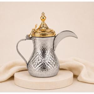 Luxury Traditional Arabic Coffee <b>Pot</b> Dallah Handmade Brass Hammered Teapot Gold Silver Finish for Ramadan Eid Gift <b>Set</b> - Product Image 4