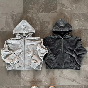 Sweat à capuche unisexe personnalisé pour l'hiver, coupe classique, effet délavé, 100% coton, doublure polaire, broderie strass, design clouté - Product Image 3