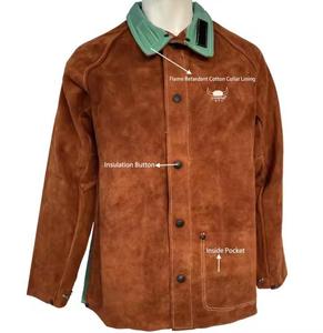 Veste de soudage ignifuge, vêtements ignifuges avec doublure en coton FR, combinaison en cuir de vachette fendu - Product Image 1