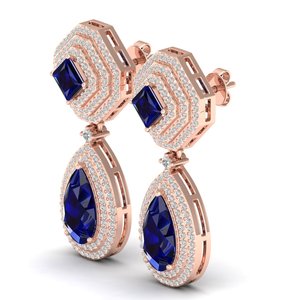 Boucles d'oreilles REYES, nouveau design, or massif 14 carats, diamants certifiés IGI, sur mesure, coupe poire, saphir bleu 5,6 carats - Product Image 2