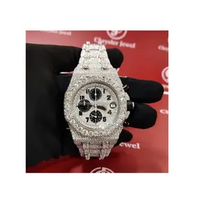 2024 мужские модные роскошные тонкие наручные часы Круглый VVS Moissanite бриллиантовый ремешок из нержавеющей стали по цене производителя из Индии