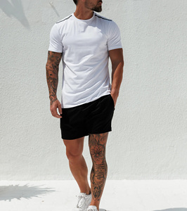 Men’s Custom White and Black Taped Casual Sportswear 2 Piece Gym Outfit- Quick-Dry Breathable Upscale OEM Summer Fitness Suit - Product Image 2