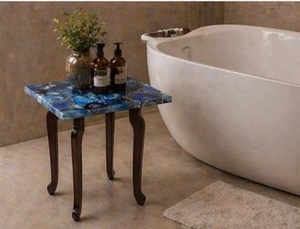 Square Blue Agate Coffee Table Natural Gemstone Table Luxury <b>Stone</b> Furniture Handmade Designer Side Table - Product Image 3