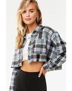 Custom Women's Plus Size Spring Casual Short Sleeve <b>Crop</b> Flannel Shirt Plaid Button-Up OEM 100% Cotton Eco-Friendly <b>Top</b> - Product Image 5