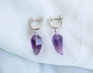 Amethyst Sterling Silver Amethyst Gemstone Dangles With Lever <b>Back</b> Statement <b>Earrings</b> For Women Wearing - Product Image 1