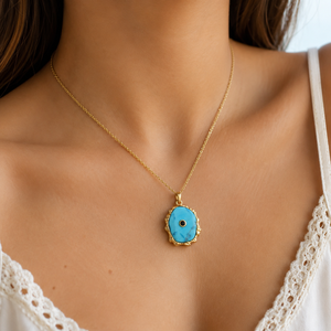 Gemstone Labradorite Turquoise Fancy Shape Pendant 18k Gold Plated Brass Material 22-Inch <b>Cable</b> Chain Lobster Clasp Women's - Product Image 3