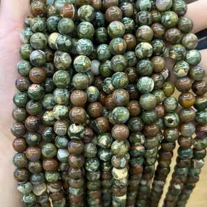 Cuentas Redondas de Jaspe Rhyolite Natural de la Selva Tropical, Cuentas de Piedra Verde Marrón Naranja Marrón para Pulseras, Collares, Fabricación de Joyería DIY - Product Image 4