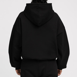 <b>Mens</b> Black Zip Hoodie Oversized Fit Solid Color Casual Hooded <b>Sweatshirt</b> Full Zip Front Pocket Breathable Polyester/Cotton - Product Image 2