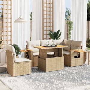 Set Divano da Giardino Modulare in Rattan PE Beige, Arredamento da Esterno dal Design Contemporaneo, Resistente ai Raggi UV, con Cuscini in Schiuma ad Alta Densità - Product Image 1