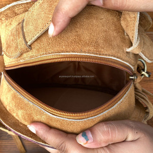 Bolso de Cantina con Flecos de Piel de Vaca Hecho a Mano para Mujer, Bandolera Redonda Floral con Relieve Láser Occidental, Bolsos de Cuero de Gamuza - Product Image 6