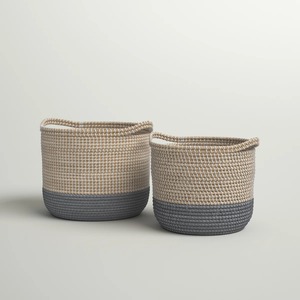 ชุดตะกร้าหวาย 2 ใบ พร้อมฐานสีเทา ตะกร้าเก็บของทำมือ ขายส่ง เป็นมิตรกับสิ่งแวดล้อม ผลิตในเวียดนาม - Product Image 4