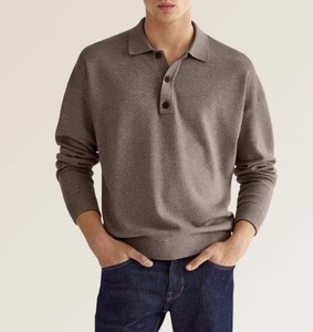 Polo de Punto de Manga Larga para Hombre, Color Sólido, Casual, con Botones, de Algodón, Corte Regular, Diseño Antipilling - Product Image 3