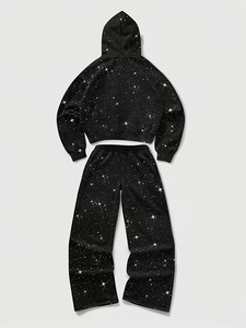 Conjunto de 2 Piezas de Sudadera con Capucha y Pantalones Deportivos Vintage con Lavado Ácido Personalizado, Ropa Urbana con Pedrería, Conjunto de Sudadera con Capucha y Pantalones Deportivos para Hombre - Product Image 2