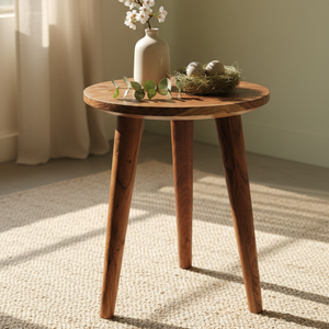Woodensure Eco-Friendly Durable Modern <b>Round</b> <b>Solid</b> <b>Wood</b> 3-Leg Side/End <b>Table</b> with Removable Legs for Bedroom Use - Product Image 3