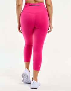 Pink 2 Piece Yoga Set Racerback <b>Crop</b> <b>Top</b> High Waist Knee Length Leggings Seamless Solid Color Spandex Polyester - Product Image 4