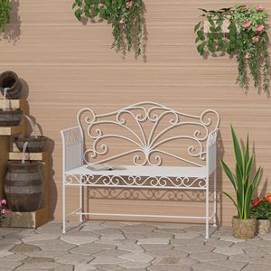 Panca da Giardino in Ghisa Anticata Bianco Crema da 45 Pollici per Esterni, Cortili e Arredamento Alberghiero - Product Image 2
