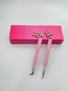 Pince à épiler cils GETUP BROSONS IMPEX en acier inoxydable à 90 degrés, pointe en fibre, rose, lisse/dentelée, prise en main parfaite - Product Image 3