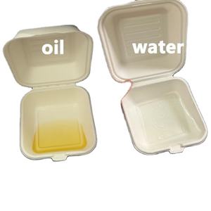 Contenedores de comida para llevar tipo clamshell de 6x6 pulgadas, resistentes, impermeables, ecológicos, compostables, de bagazo, con tapas desechables para fideos - Product Image 1