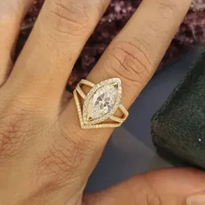 Marquise Moissanite Engagement <b>Ring</b> Set <b>925</b> Sterling <b>Silver</b> Gold Plated Halo Wedding <b>Ring</b> for Women Bridal Jewelry - Product Image 1