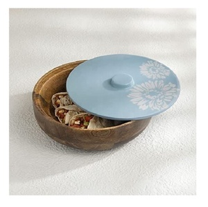 กล่องใส่ขนมปังไม้ทำมือพร้อมฝาปิดและที่คีบ ภาชนะเก็บโรตีคุณภาพพรีเมียมสำหรับห้องครัว ห้องรับประทานอาหาร และการเสิร์ฟ - Product Image 1