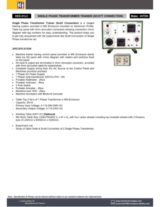 KITEK KEE-01LP Single Phase Transformer <b>Trainer</b> (Scott Connection) Electric Powered Aluminium & <b>ABS</b> Plastic Construction - Product Image 3