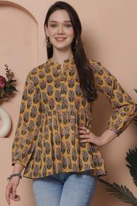 Modern Design Pure Cotton Fancy Wear Embroidery Short/Full Sleeve Short <b>Kurti</b> Top Women Western Style High Quality Ready Wear - Product Image 2