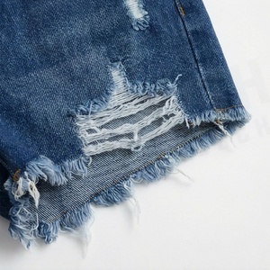 Shorts de mezclilla de algodón para mujer, de cintura alta, desgastados, casuales de verano, con estampado, deshilachados, con botones, talla grande, color personalizable - Product Image 6