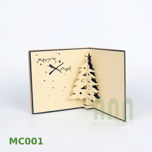 Custom Laser Cut 3D Paper Christmas Tree Greeting <b>Cards</b> 'Thank You' Christmas Day Letterpress Matte ANN HANDICRAFT MC001 - Product Image 1
