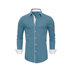 Camisa de Vestir Gris de Manga Larga para Hombre, Cuello Clásico, Color Sólido, Tela Popelina, Manga Larga, Estilo Casual Elegante para Otoño - Product Image 4