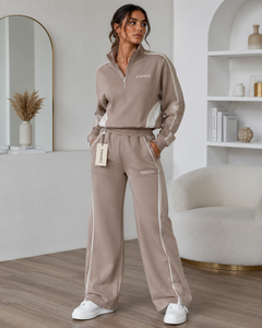 Ensemble de survêtement rose pour femme Fawkes, col rond, manches courtes, coupe ample, pantalon long avec poches latérales, cordon de serrage, décontracté, printemps - Product Image 6