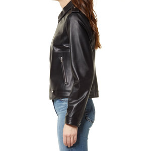 Soft Black <b>Leather</b> Summer Cropped <b>Jacket</b> with <b>Long</b> Sleeves Zipper Closer High Quality Women's <b>Leather</b> <b>Jackets</b> - Product Image 4