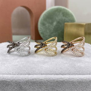 Wholesale Jewellery Stylish Design High Quality 18k Solid Rose Gold Brown Diamond Unique Wedding Ring for Girl Pave Setting - Product Image 5